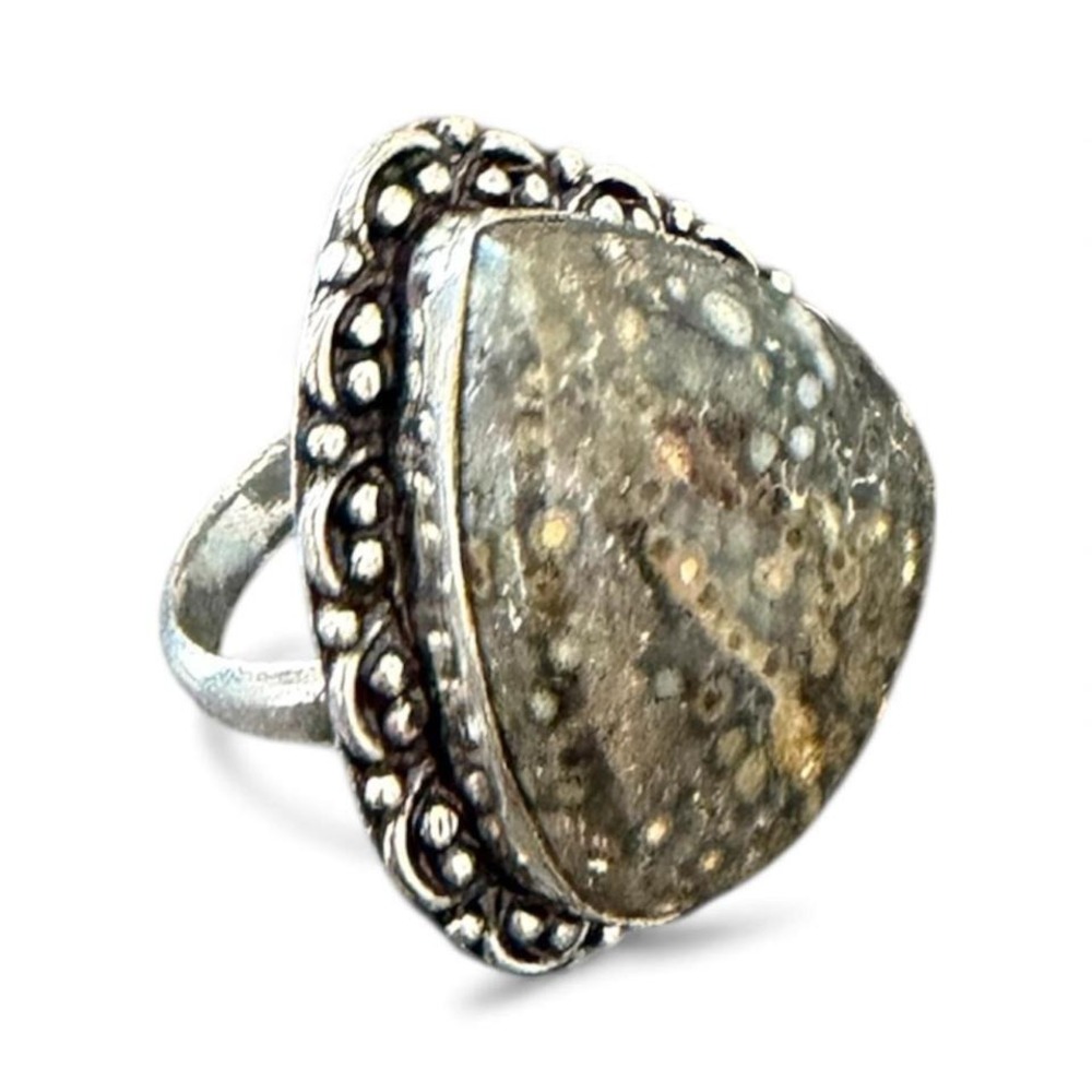 Handcrafted silver plated‎ ocean jasper ring size 7